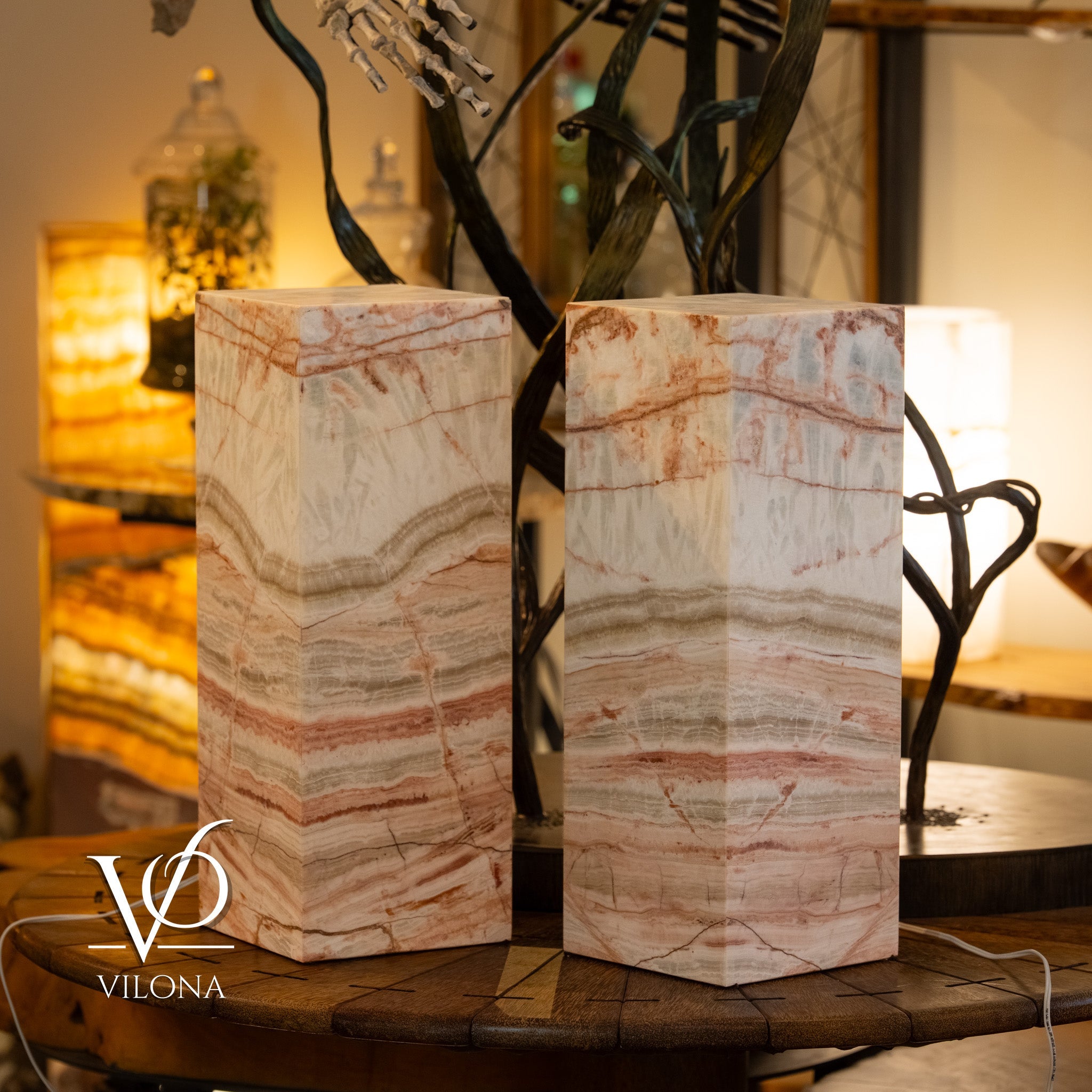 Divina Claire Onyx Table Lamp Pair – 22″ × 8″ Large Square #1 by Vilona Onyx - product image 2 for Resin Society