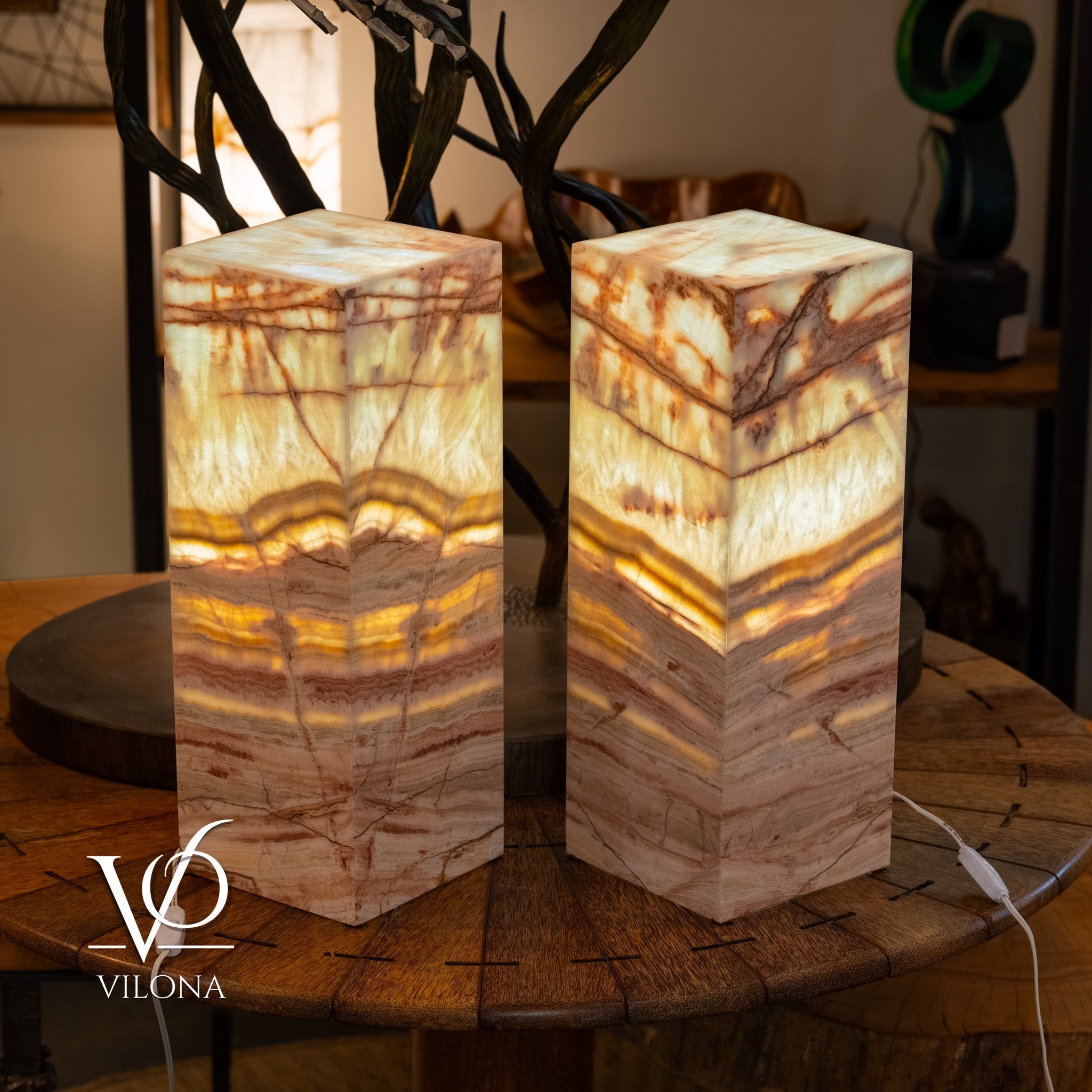 Divina Claire Onyx Table Lamp Pair – 22″ × 8″ Large Square #1 by Vilona Onyx - product image 6 for Resin Society