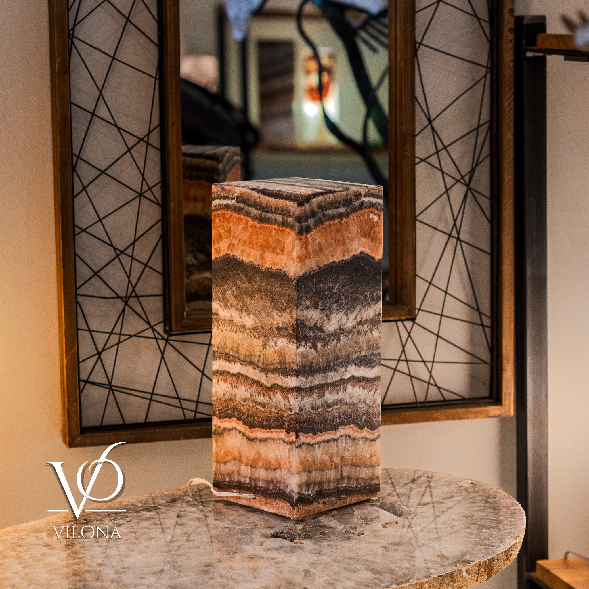 Tangerine Onyx Table Lamp – 16" Tall × 6" Square – One of a Kind #2
