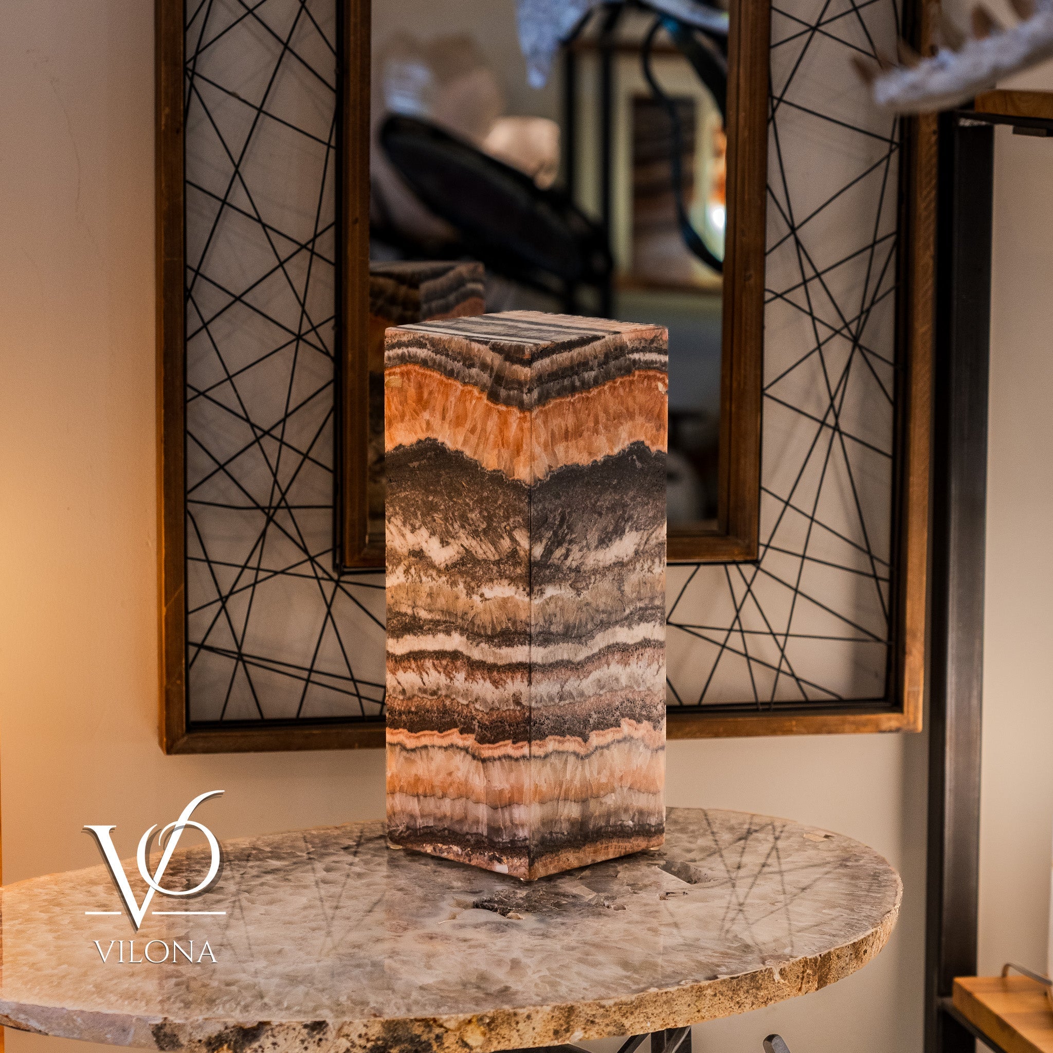 Tangerine Onyx Table Lamp – 16" Tall × 6" Square – One of a Kind #2