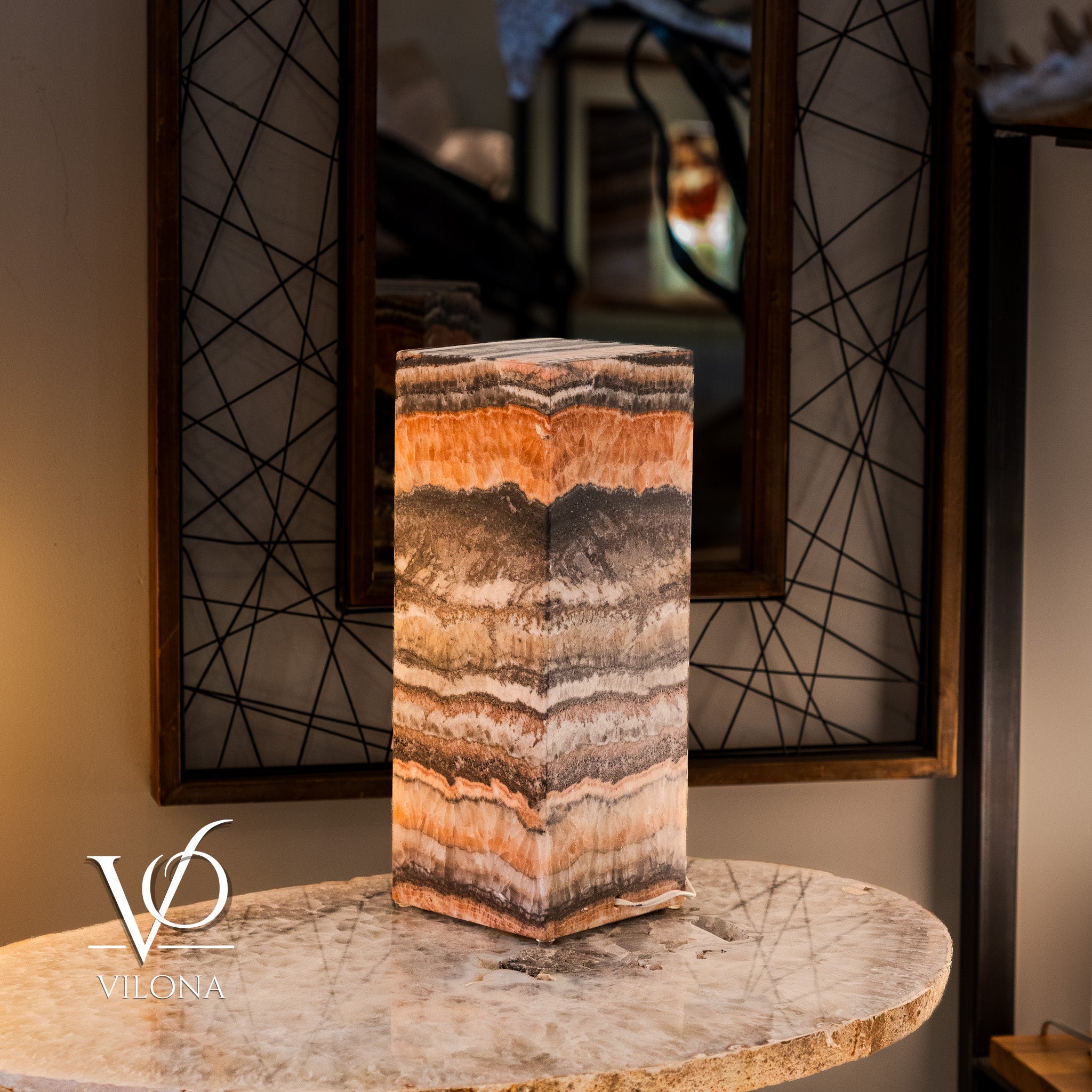 Tangerine Onyx Table Lamp – 16" Tall × 6" Square – One of a Kind #2