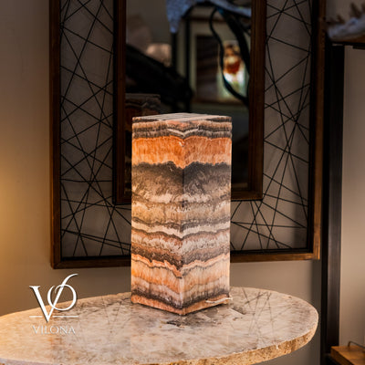 Tangerine Onyx Table Lamp – 16" Tall × 6" Square – One of a Kind #2