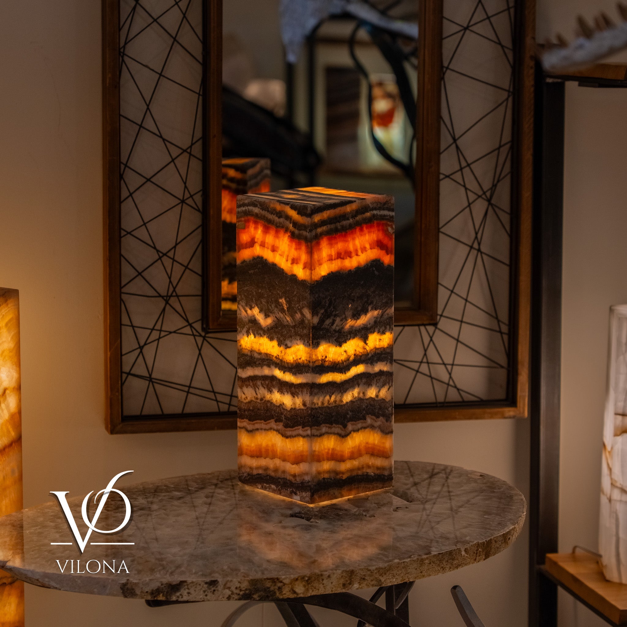 Tangerine Onyx Table Lamp – 16" Tall × 6" Square – One of a Kind #2