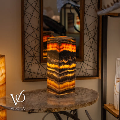 Tangerine Onyx Table Lamp – 16" Tall × 6" Square – One of a Kind #2