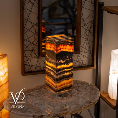 Tangerine Onyx Table Lamp – 16" Tall × 6" Square – One of a Kind #2