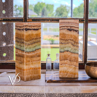 Aqua Onyx Square Table Lamp - 18" Tall, x 6"x 6" (Medium Pair #79) by Vilona Onyx - product image 5 for Resin Society