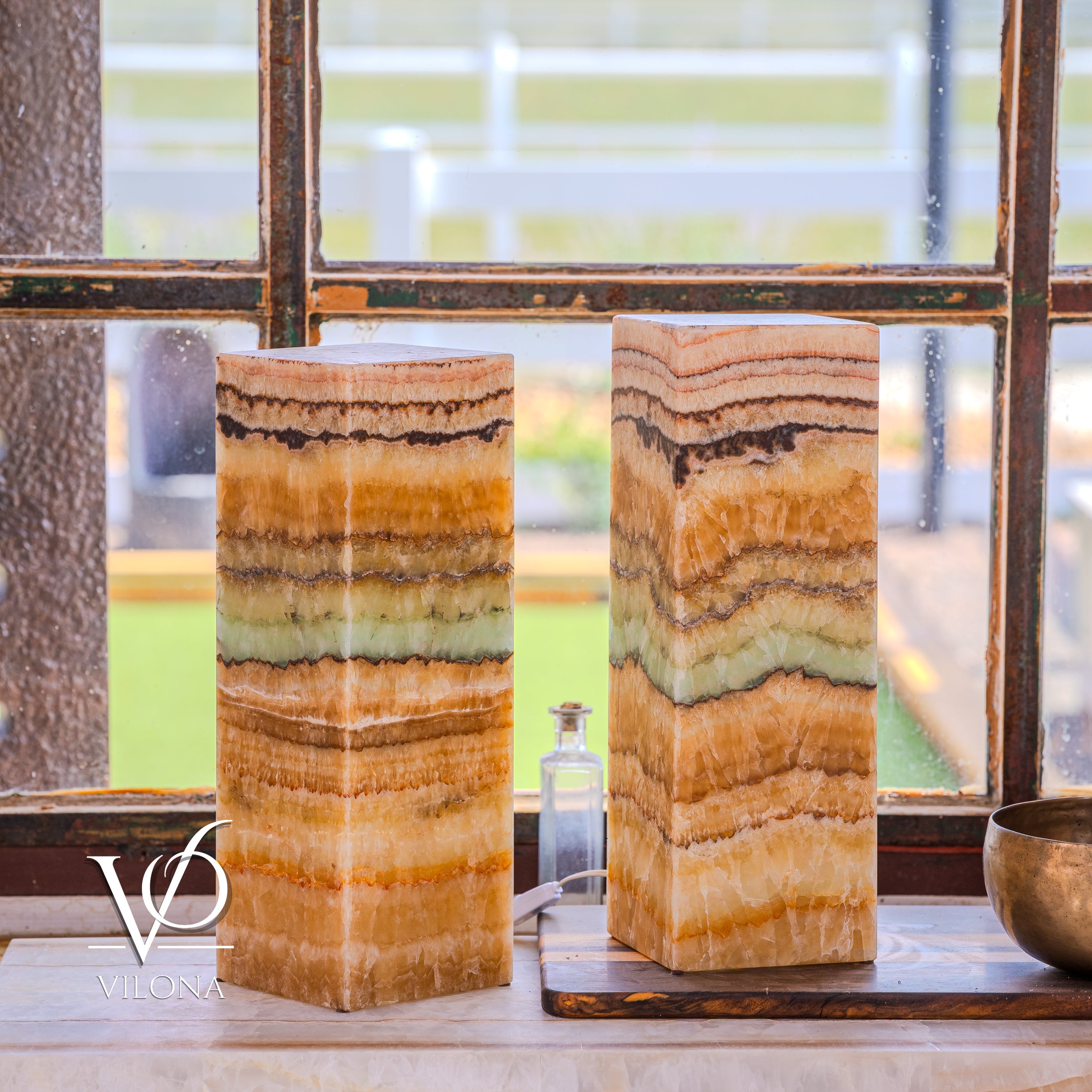 Aqua Onyx Square Table Lamp - 18" Tall, x 6"x 6" (Medium Pair #79) by Vilona Onyx - product image 13 for Resin Society
