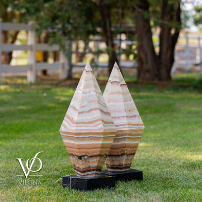 Sahara Onyx Bi-Pyramid Sculptural Lamp Pair – Natural Stone Lighting by Vilona Onyx - product image 6 for Resin Society
