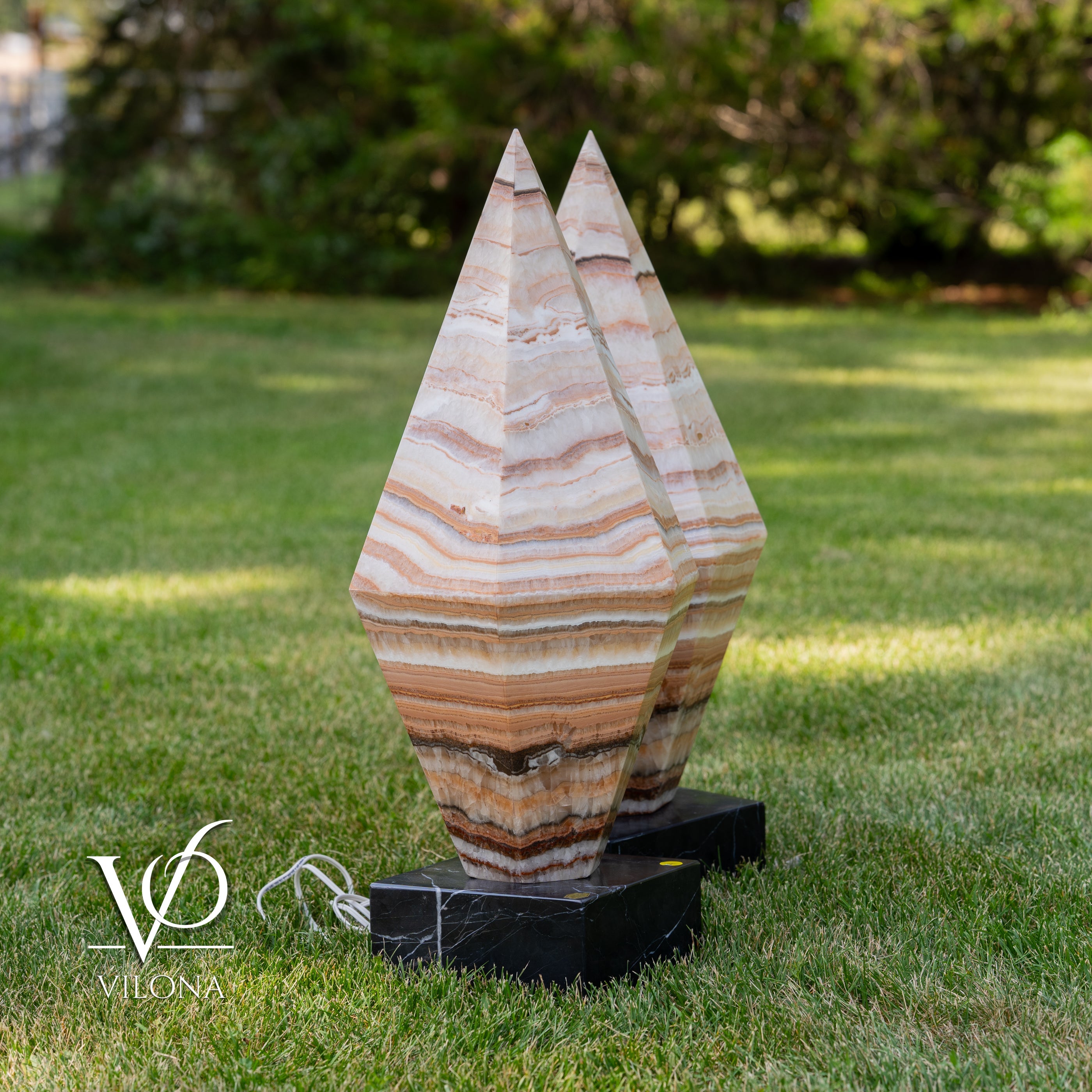 Sahara Onyx Bi-Pyramid Sculptural Lamp Pair – Natural Stone Lighting by Vilona Onyx - product image 14 for Resin Society