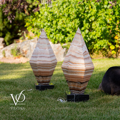 Sahara Onyx Bi-Pyramid Sculptural Lamp Pair – Natural Stone Lighting by Vilona Onyx - product image 10 for Resin Society