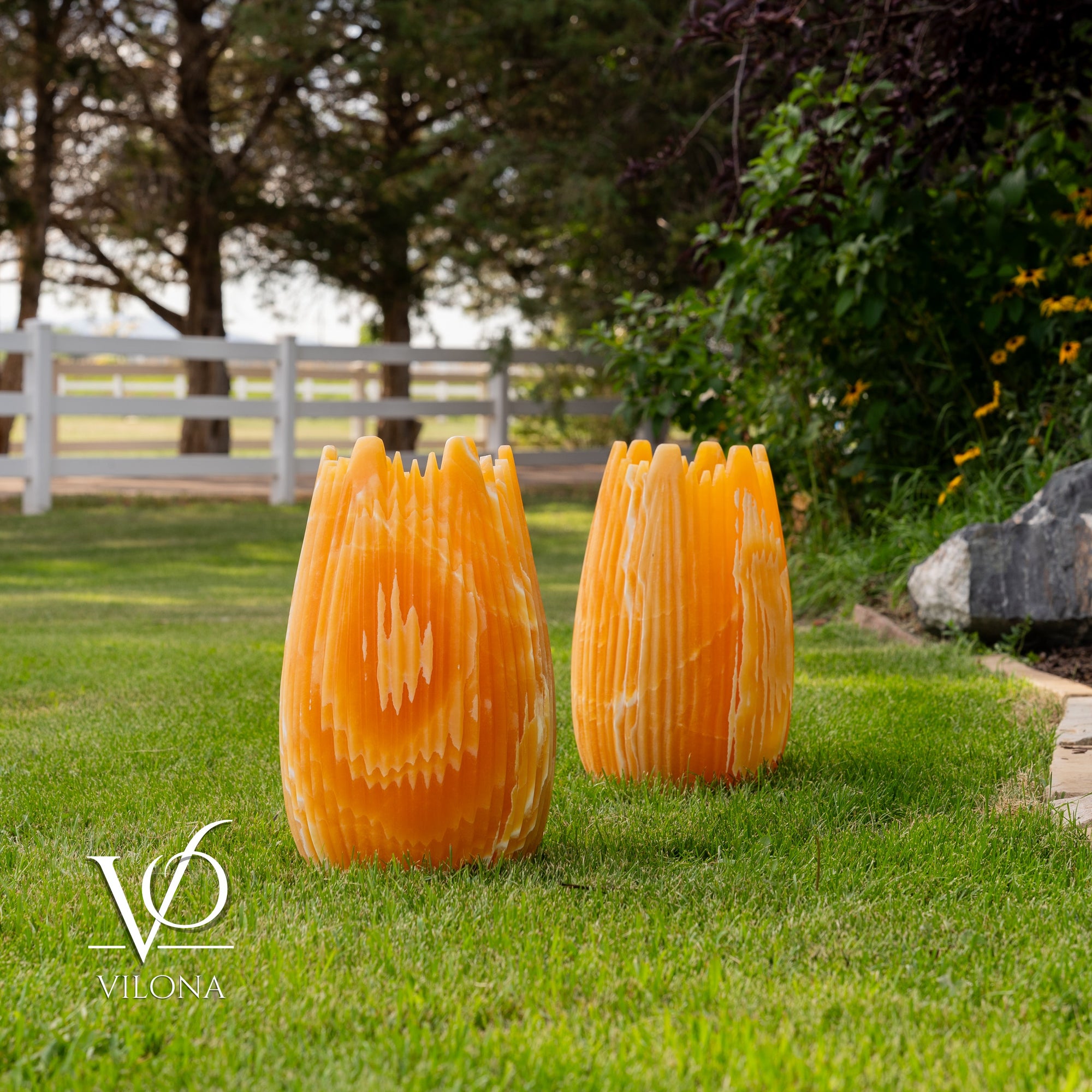 Miami Sunset Onyx Crown Lamps - Sculptural Natural Stone Pair by Vilona Onyx - main product image for Resin Society