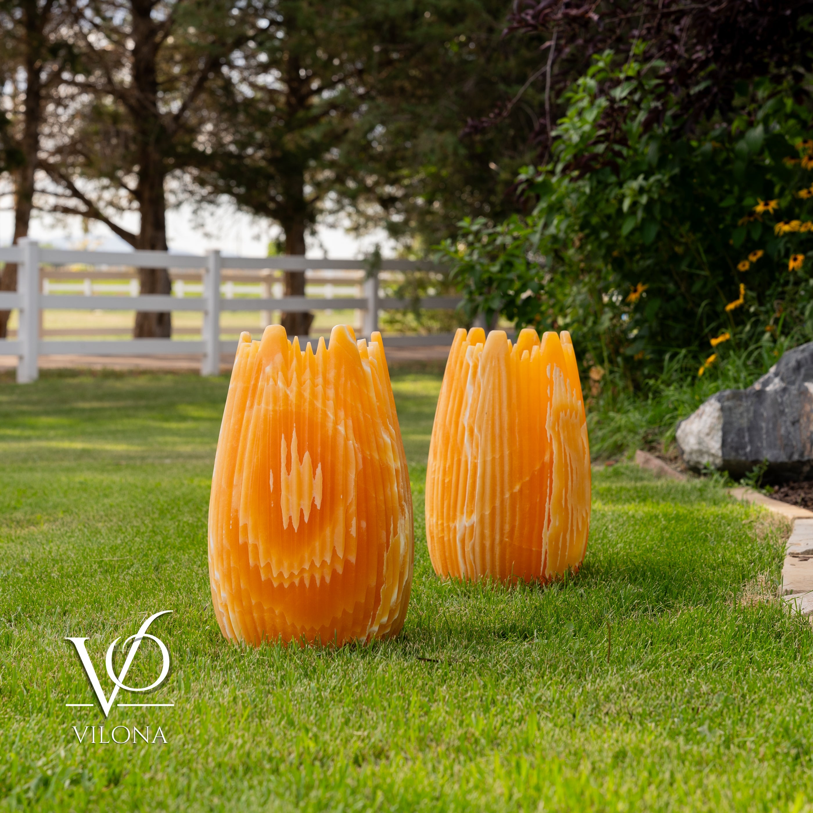 Miami Sunset Onyx Crown Lamps - Sculptural Natural Stone Pair by Vilona Onyx - main product image for Resin Society