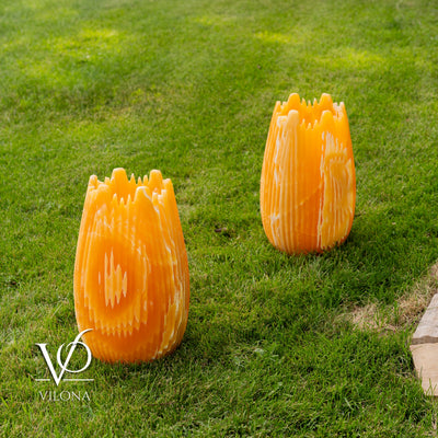 Miami Sunset Onyx Crown Lamps - Sculptural Natural Stone Pair