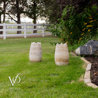 White Ice Onyx Crown Lamps - Sculptural Natural Stone Pair by Vilona Onyx - product image 4 for Resin Society