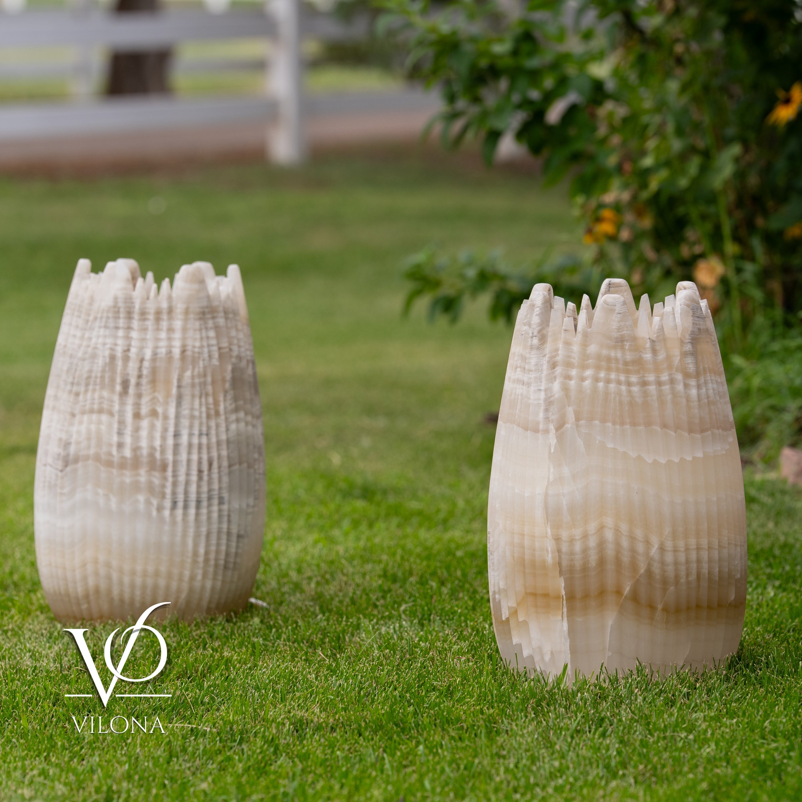 White Ice Onyx Crown Lamps - Sculptural Natural Stone Pair by Vilona Onyx - product image 6 for Resin Society