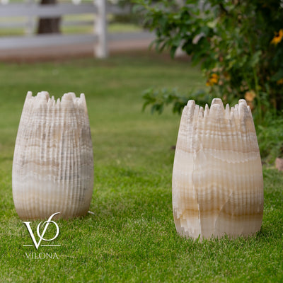 White Ice Onyx Crown Lamps - Sculptural Natural Stone Pair by Vilona Onyx - product image 6 for Resin Society