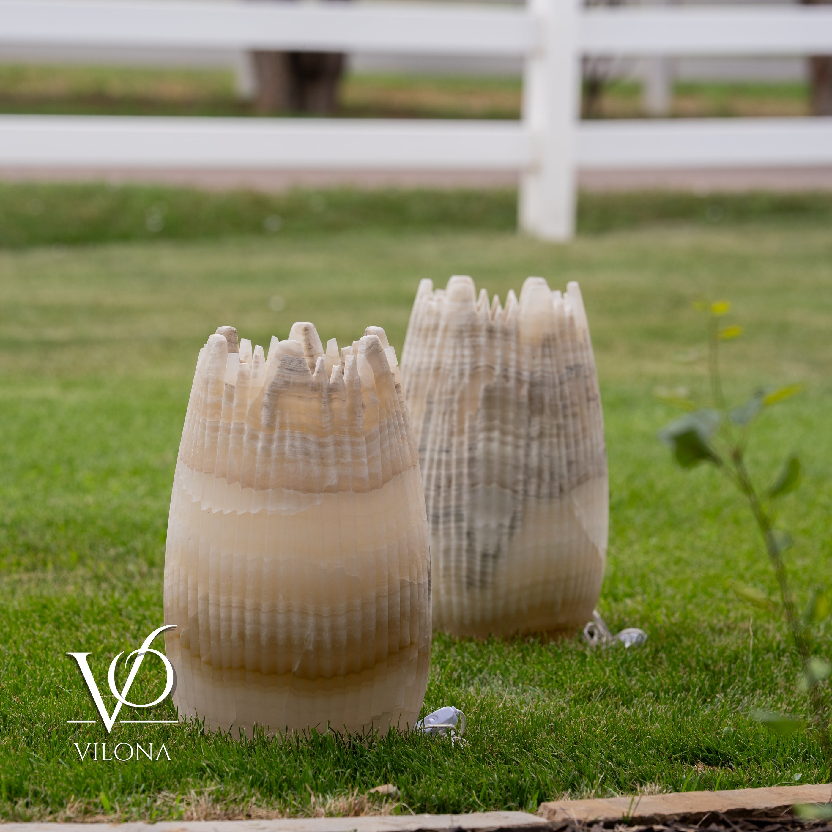 White Ice Onyx Crown Lamps - Sculptural Natural Stone Pair by Vilona Onyx - product image 7 for Resin Society
