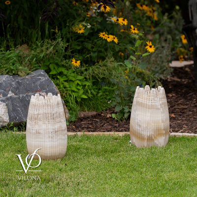 White Ice Onyx Crown Lamps - Sculptural Natural Stone Pair by Vilona Onyx - product image 8 for Resin Society