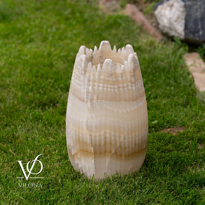 White Ice Onyx Crown Lamps - Sculptural Natural Stone Pair by Vilona Onyx - product image 9 for Resin Society