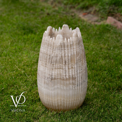 White Ice Onyx Crown Lamps - Sculptural Natural Stone Pair by Vilona Onyx - product image 10 for Resin Society