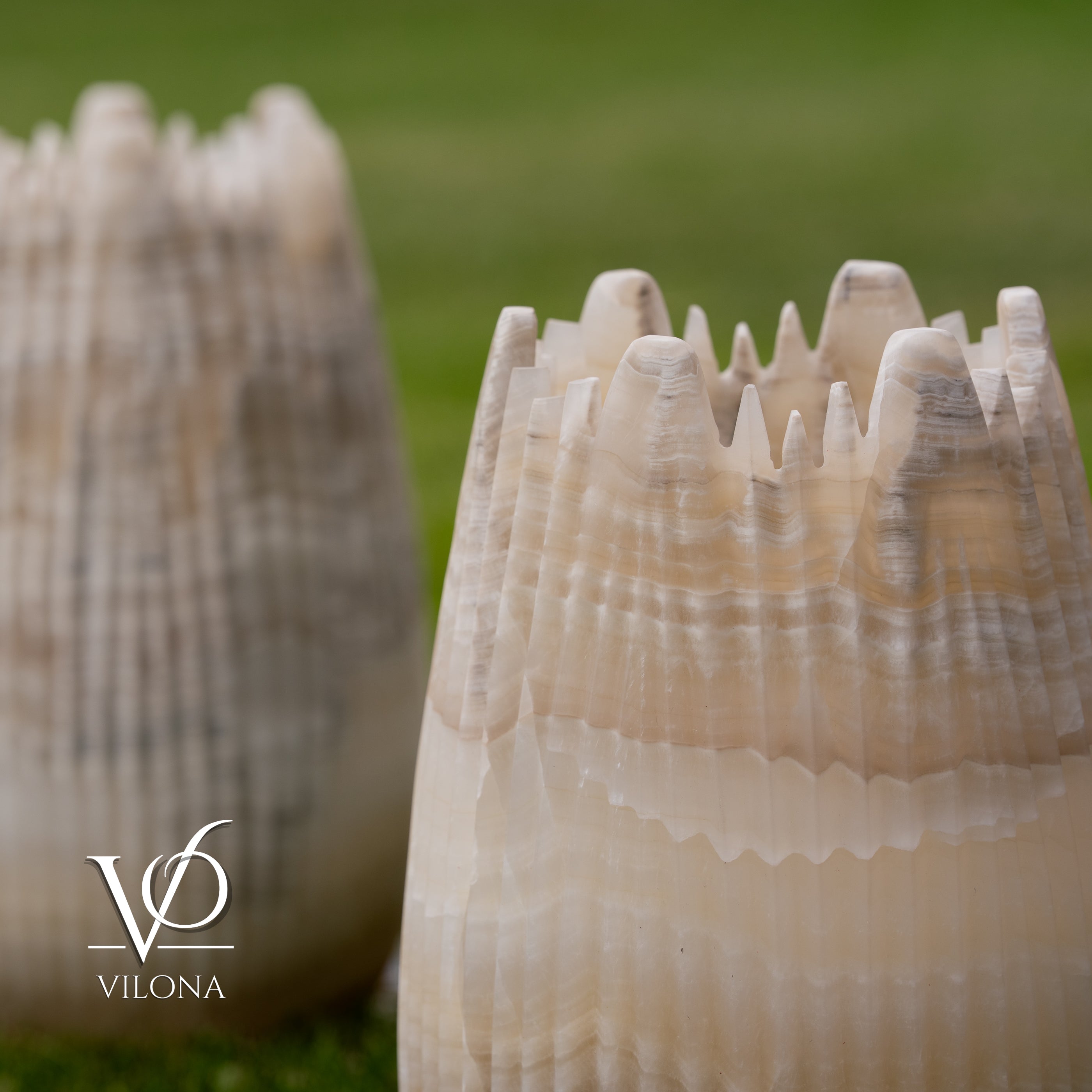 White Ice Onyx Crown Lamps - Sculptural Natural Stone Pair by Vilona Onyx - product image 12 for Resin Society