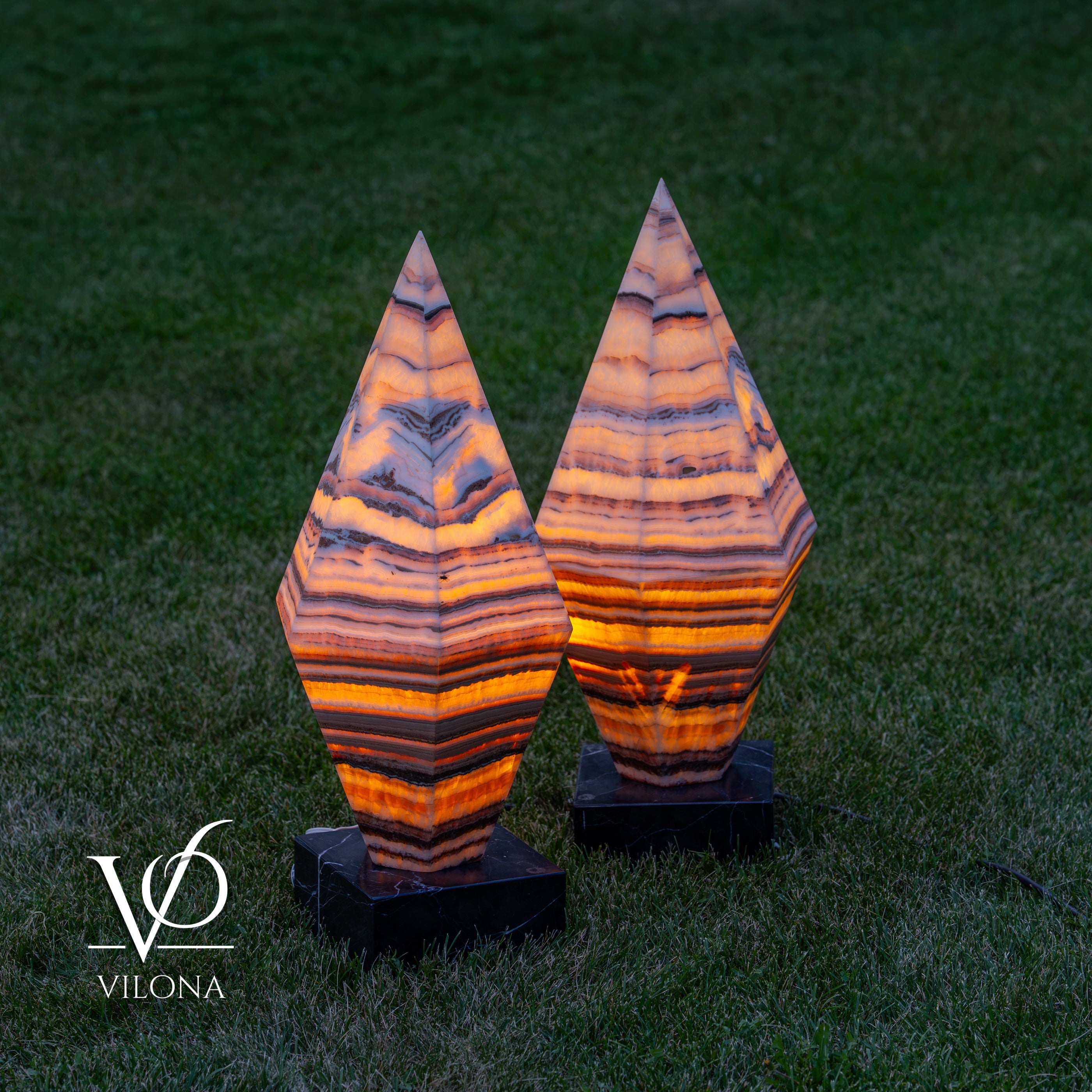 Sahara Onyx Bi-Pyramid Sculptural Lamp Pair – Natural Stone Lighting by Vilona Onyx - product image 20 for Resin Society