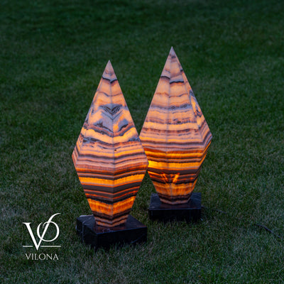 Sahara Onyx Bi-Pyramid Sculptural Lamp Pair – Natural Stone Lighting by Vilona Onyx - product image 20 for Resin Society