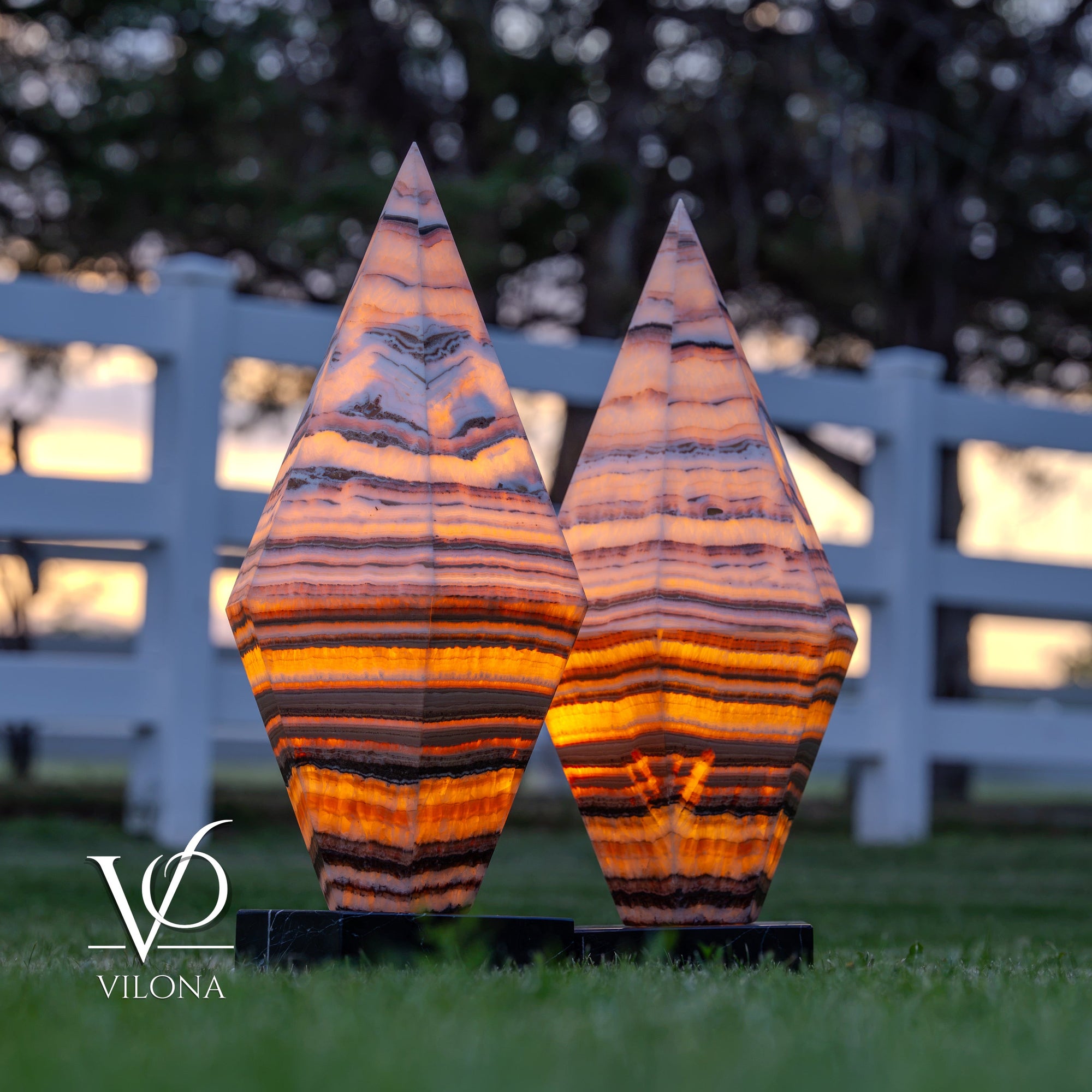 Sahara Onyx Bi-Pyramid Sculptural Lamp Pair – Natural Stone Lighting by Vilona Onyx - main product image for Resin Society