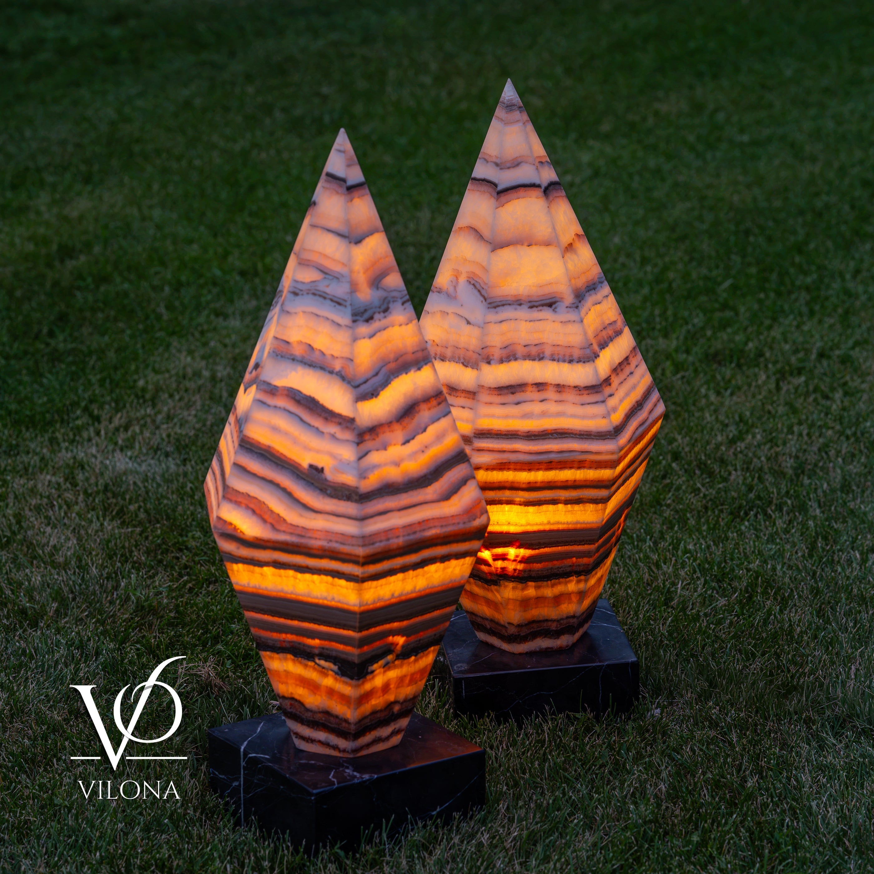 Sahara Onyx Bi-Pyramid Sculptural Lamp Pair – Natural Stone Lighting by Vilona Onyx - product image 4 for Resin Society