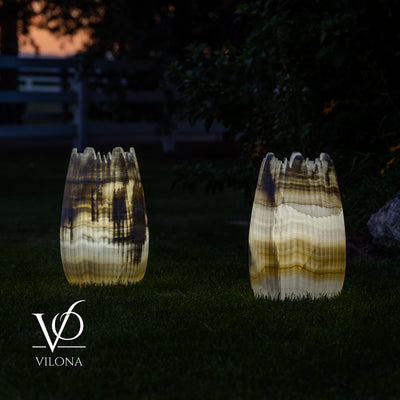 White Ice Onyx Crown Lamps - Sculptural Natural Stone Pair by Vilona Onyx - product image 13 for Resin Society