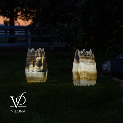 White Ice Onyx Crown Lamps - Sculptural Natural Stone Pair by Vilona Onyx - product image 15 for Resin Society