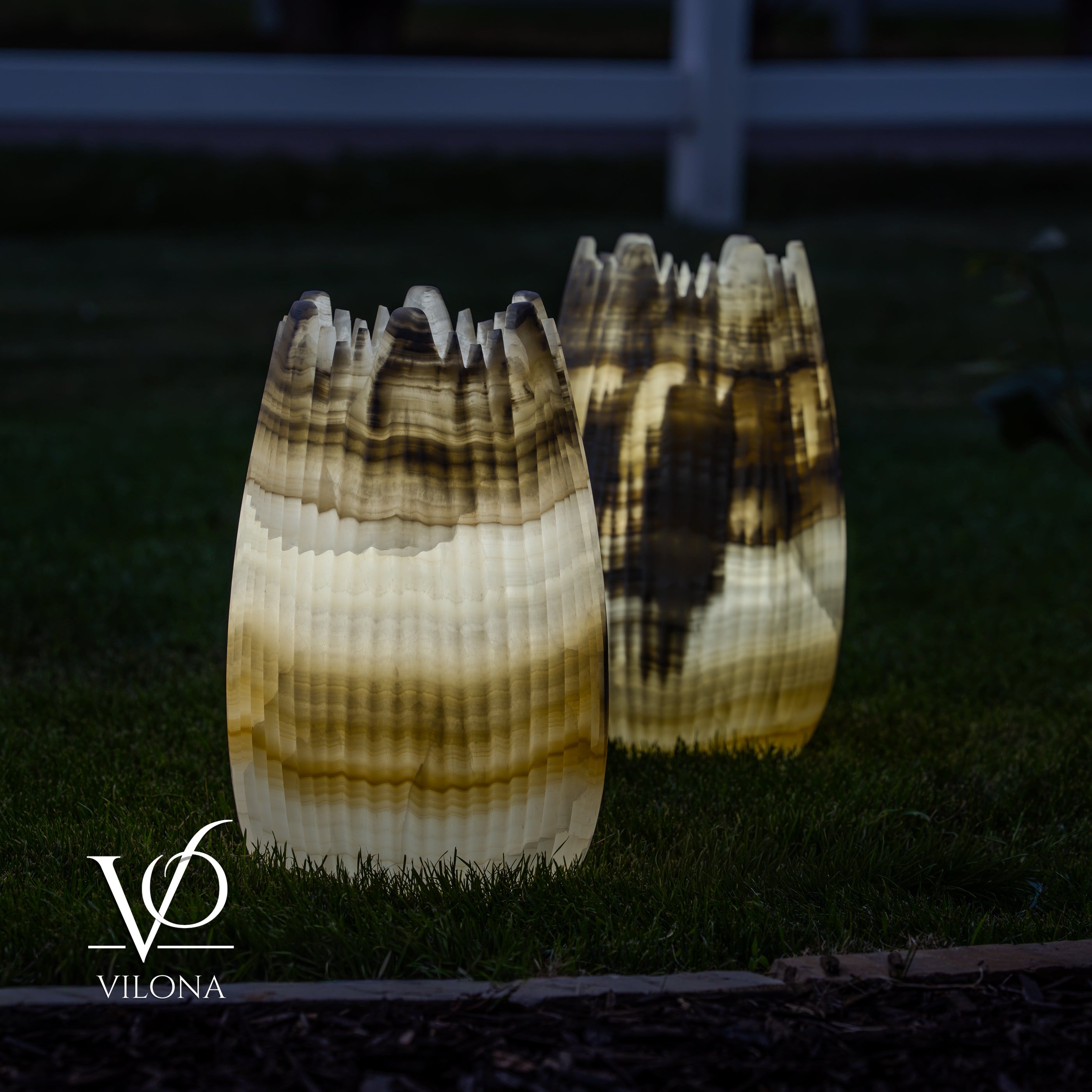 White Ice Onyx Crown Lamps - Sculptural Natural Stone Pair by Vilona Onyx - product image 20 for Resin Society