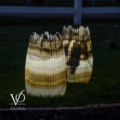 White Ice Onyx Crown Lamps - Sculptural Natural Stone Pair by Vilona Onyx - product image 20 for Resin Society