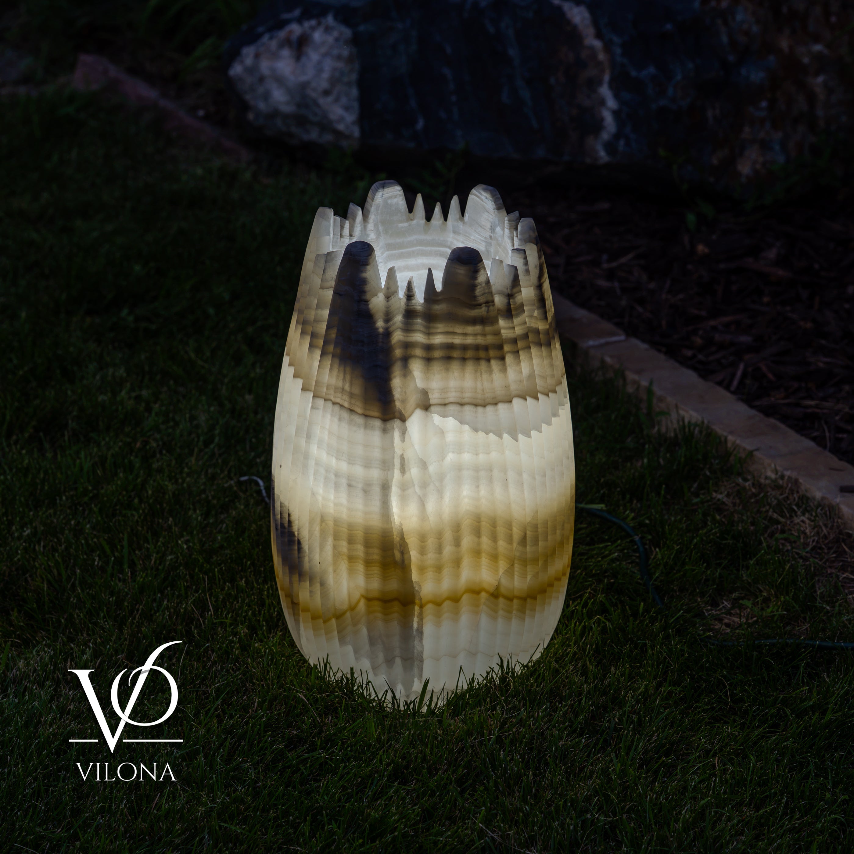 White Ice Onyx Crown Lamps - Sculptural Natural Stone Pair by Vilona Onyx - product image 16 for Resin Society