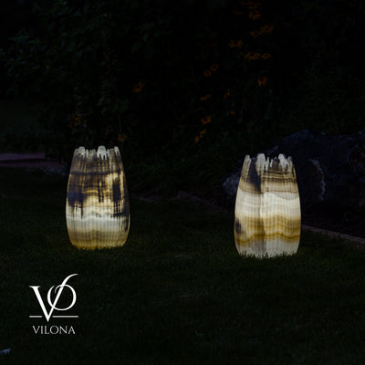 White Ice Onyx Crown Lamps - Sculptural Natural Stone Pair by Vilona Onyx - product image 18 for Resin Society