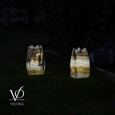 White Ice Onyx Crown Lamps - Sculptural Natural Stone Pair by Vilona Onyx - product image 19 for Resin Society
