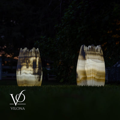 White Ice Onyx Crown Lamps - Sculptural Natural Stone Pair by Vilona Onyx - product image 5 for Resin Society