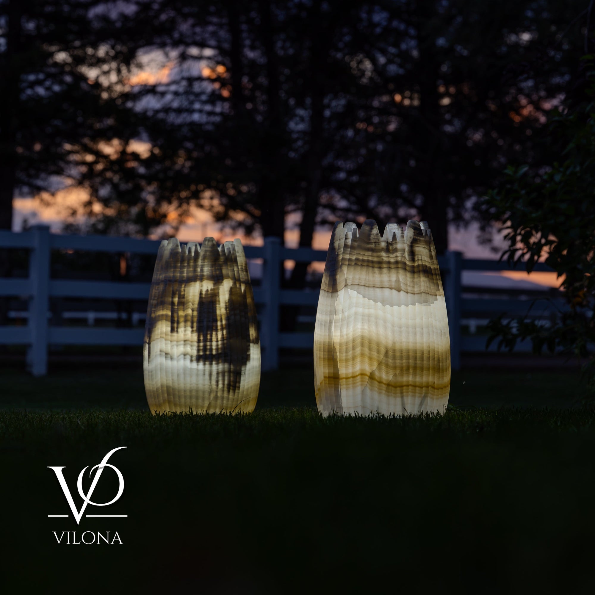 White Ice Onyx Crown Lamps - Sculptural Natural Stone Pair by Vilona Onyx - main product image for Resin Society