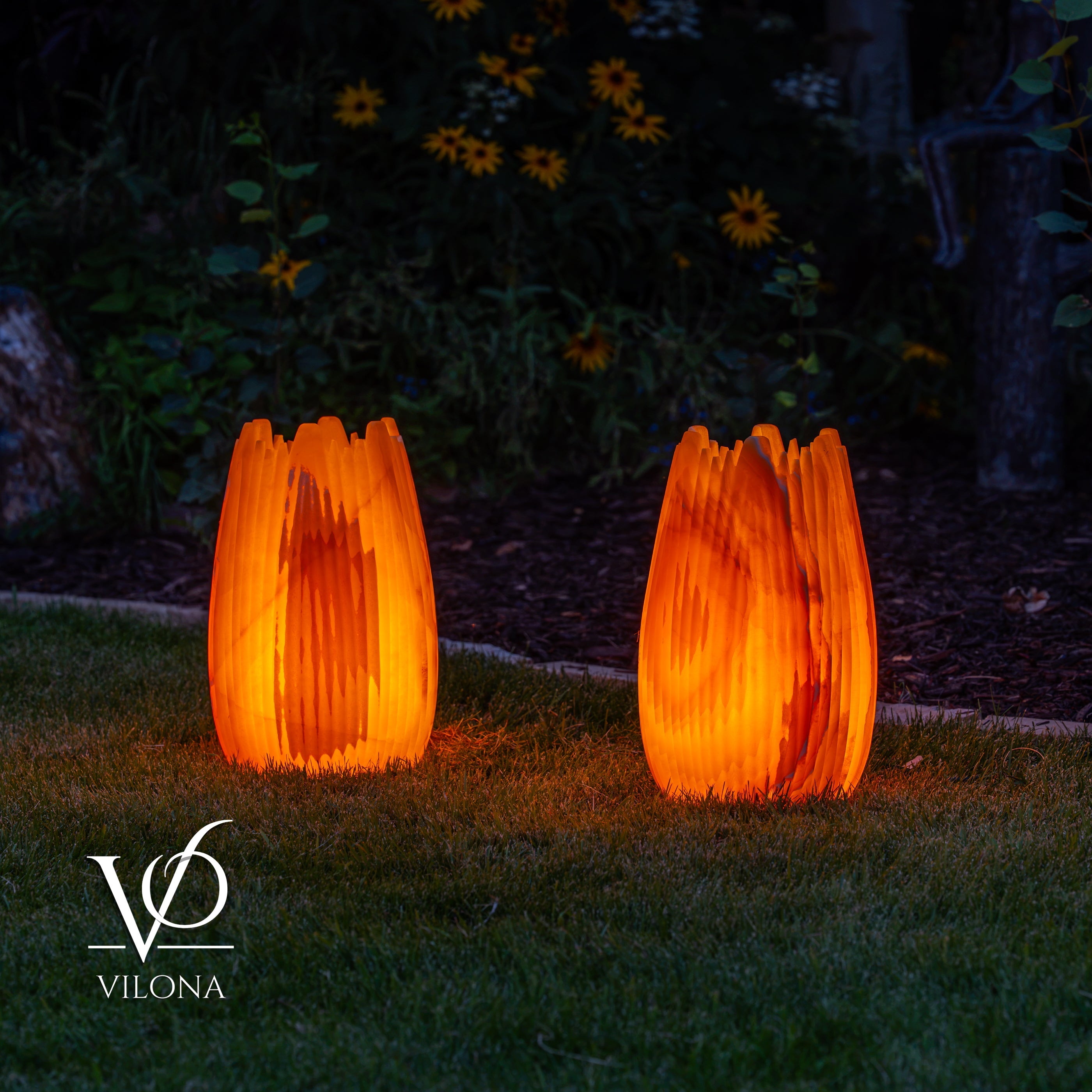 Miami Sunset Onyx Crown Lamps - Sculptural Natural Stone Pair by Vilona Onyx - product image 16 for Resin Society