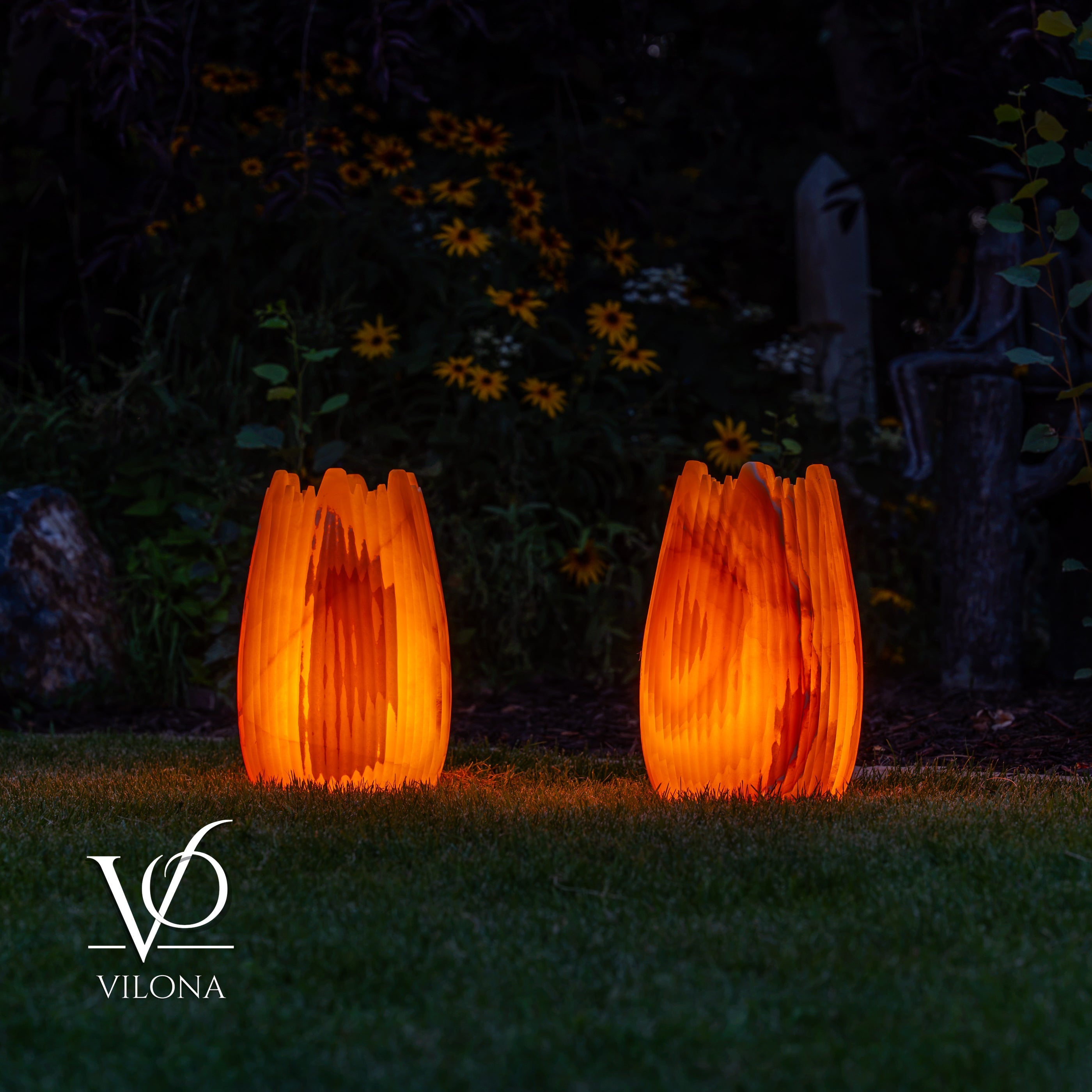 Miami Sunset Onyx Crown Lamps - Sculptural Natural Stone Pair by Vilona Onyx - product image 8 for Resin Society