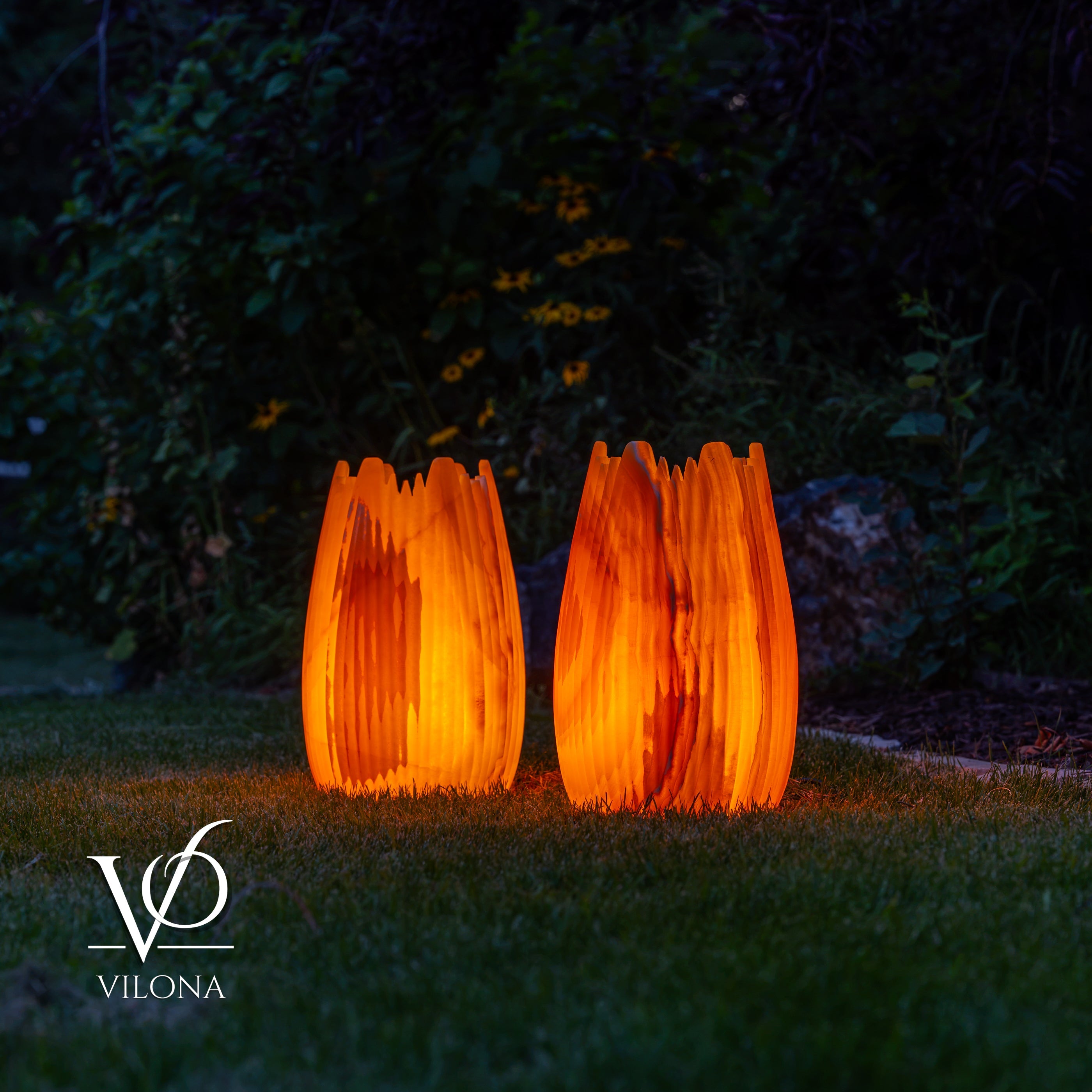 Miami Sunset Onyx Crown Lamps - Sculptural Natural Stone Pair by Vilona Onyx - product image 15 for Resin Society
