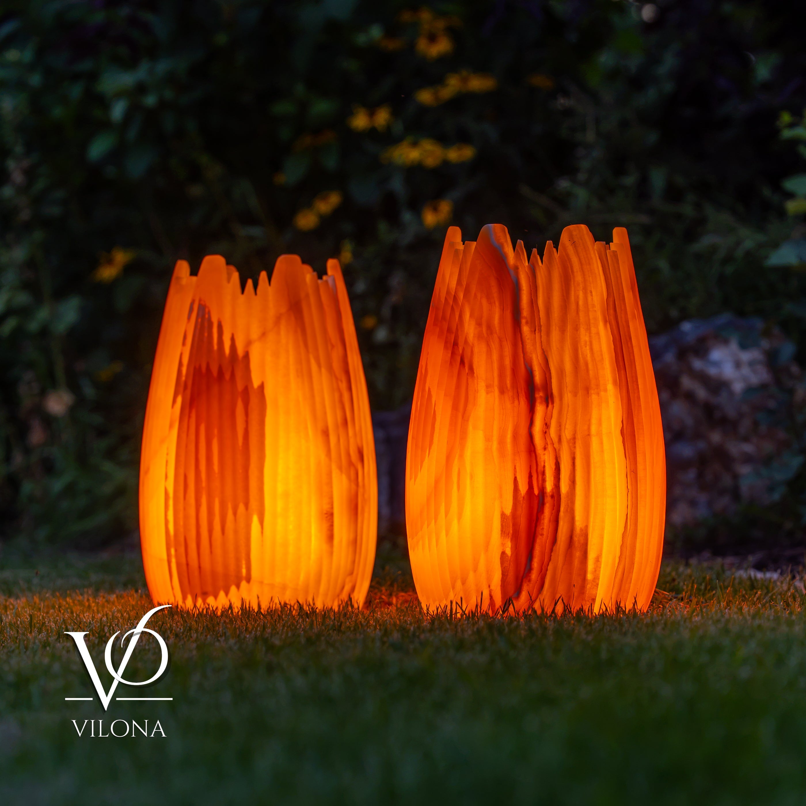 Miami Sunset Onyx Crown Lamps - Sculptural Natural Stone Pair by Vilona Onyx - product image 12 for Resin Society