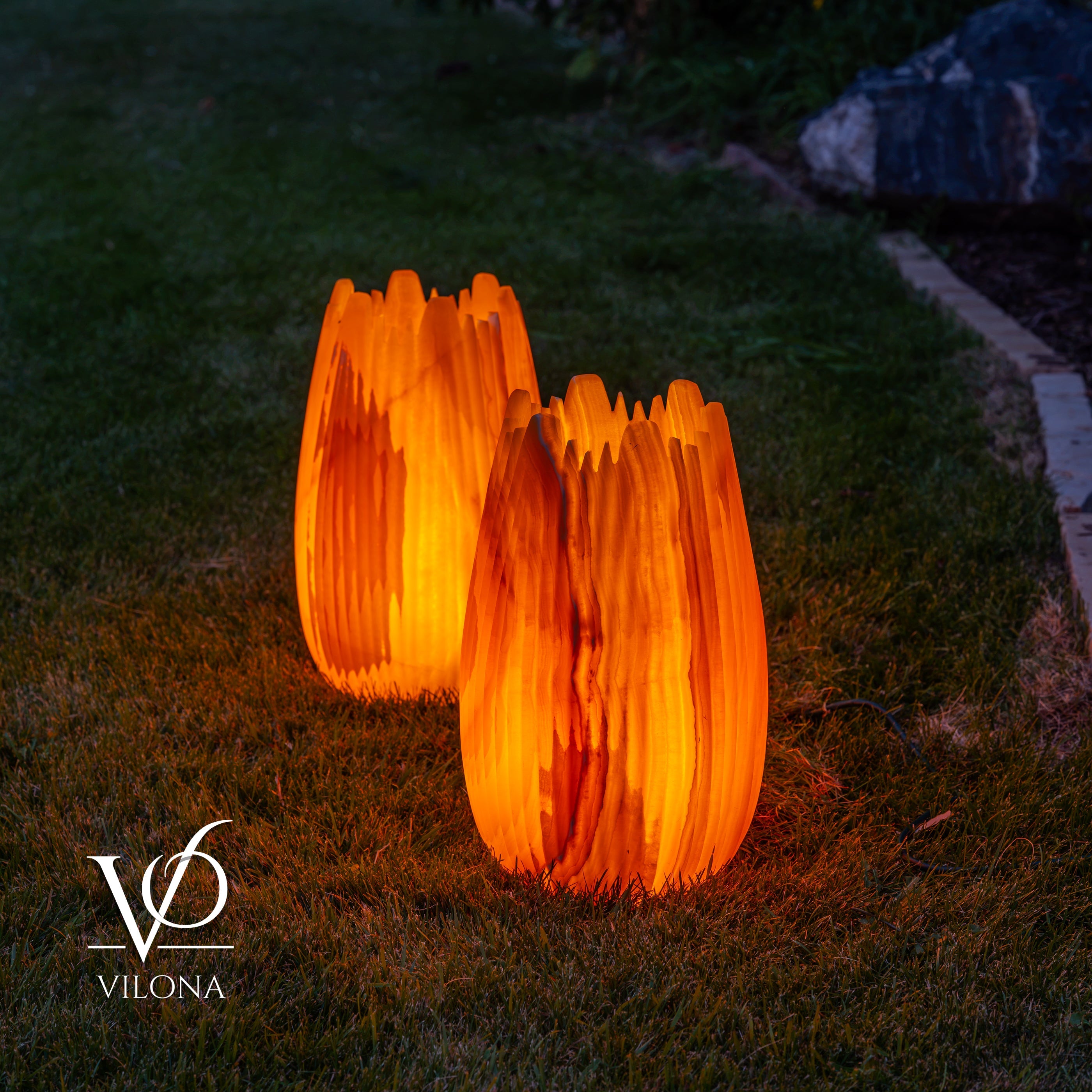 Miami Sunset Onyx Crown Lamps - Sculptural Natural Stone Pair by Vilona Onyx - product image 6 for Resin Society