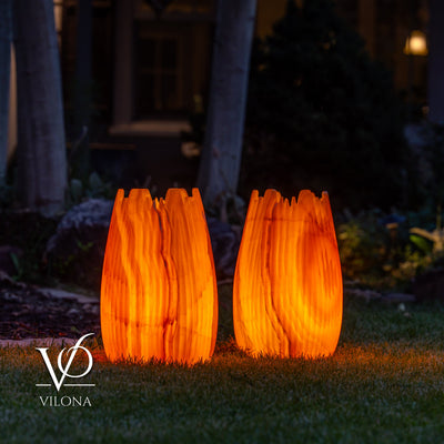 Miami Sunset Onyx Crown Lamps - Sculptural Natural Stone Pair by Vilona Onyx - product image 2 for Resin Society