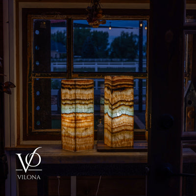 Aqua Onyx Square Table Lamp - 18" Tall, x 6"x 6" (Medium Pair #79) by Vilona Onyx - product image 10 for Resin Society
