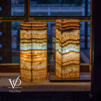 Aqua Onyx Square Table Lamp - 18" Tall, x 6"x 6" (Medium Pair #79) by Vilona Onyx - product image 12 for Resin Society