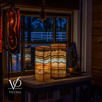 Aqua Onyx Square Table Lamp - 18" Tall, x 6"x 6" (Medium Pair #79) by Vilona Onyx - product image 11 for Resin Society