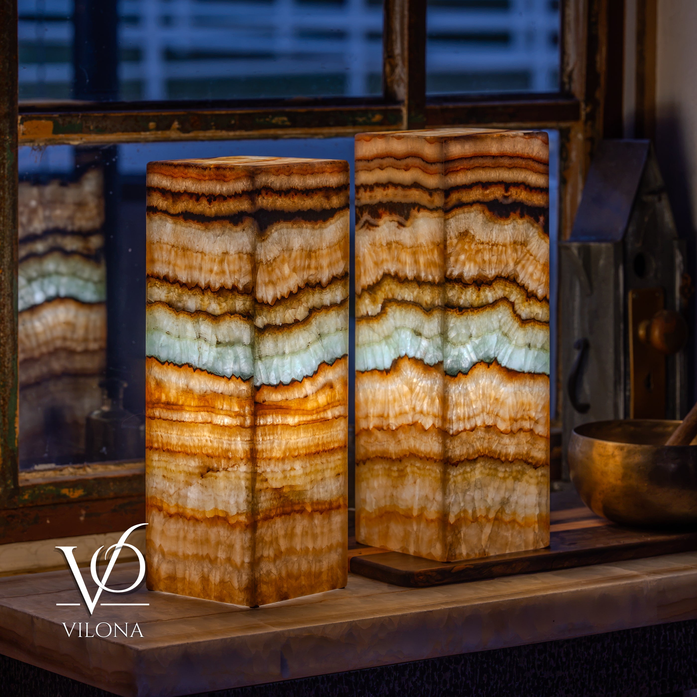 Aqua Onyx Square Table Lamp - 18" Tall, x 6"x 6" (Medium Pair #79) by Vilona Onyx - product image 4 for Resin Society