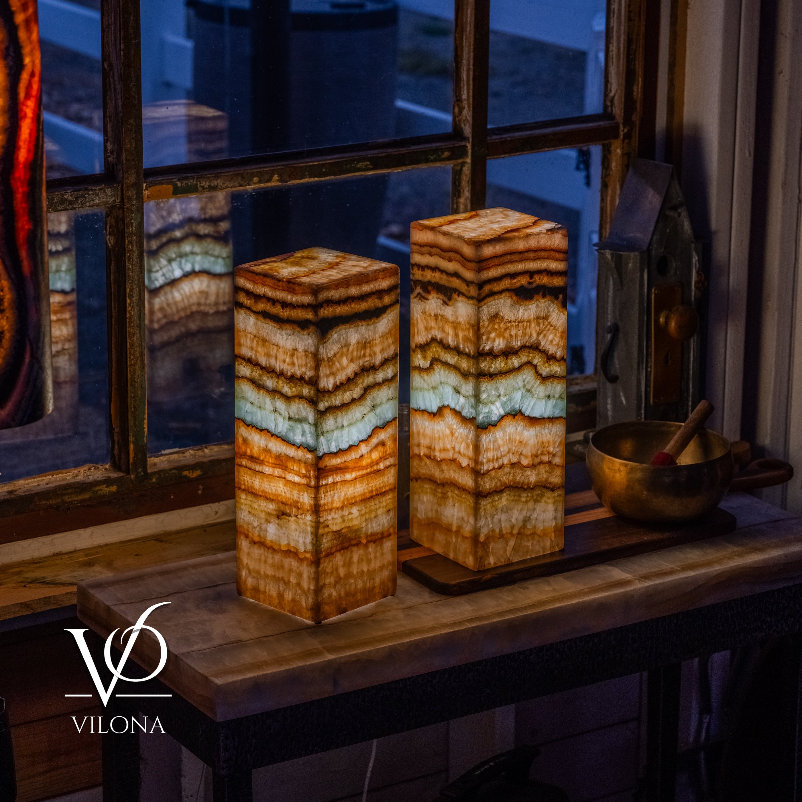 Aqua Onyx Square Table Lamp - 18" Tall, x 6"x 6" (Medium Pair #79) by Vilona Onyx - product image 7 for Resin Society