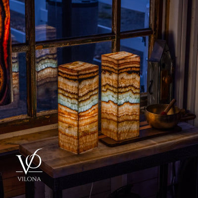 Aqua Onyx Square Table Lamp - 18" Tall, x 6"x 6" (Medium Pair #79) by Vilona Onyx - product image 7 for Resin Society